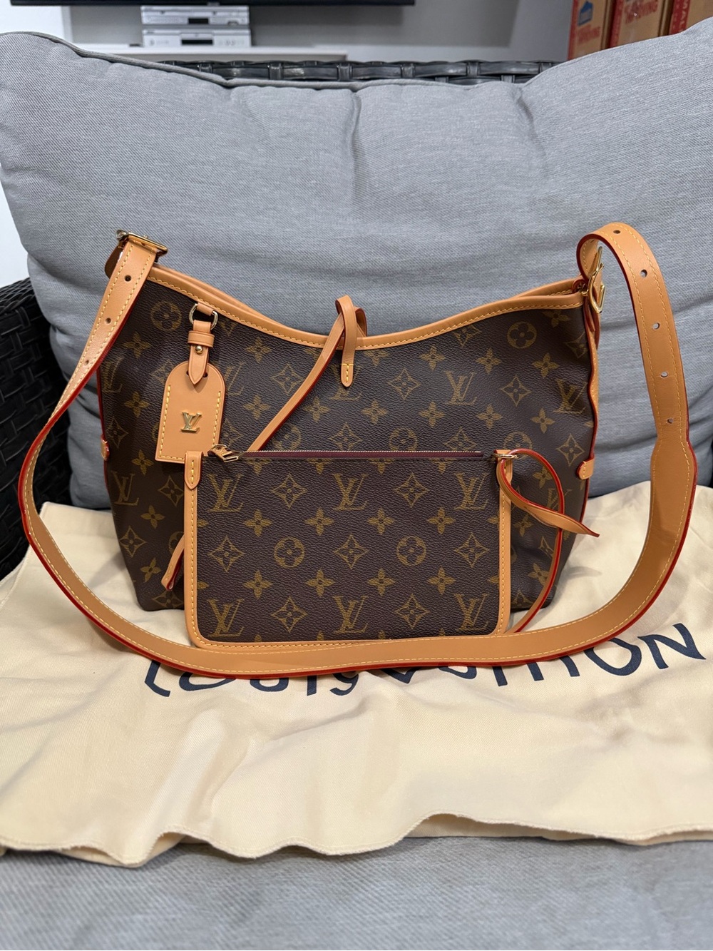Louis Vuitton Monogram Shoulder Bag in Brown and Tan Leather Trim